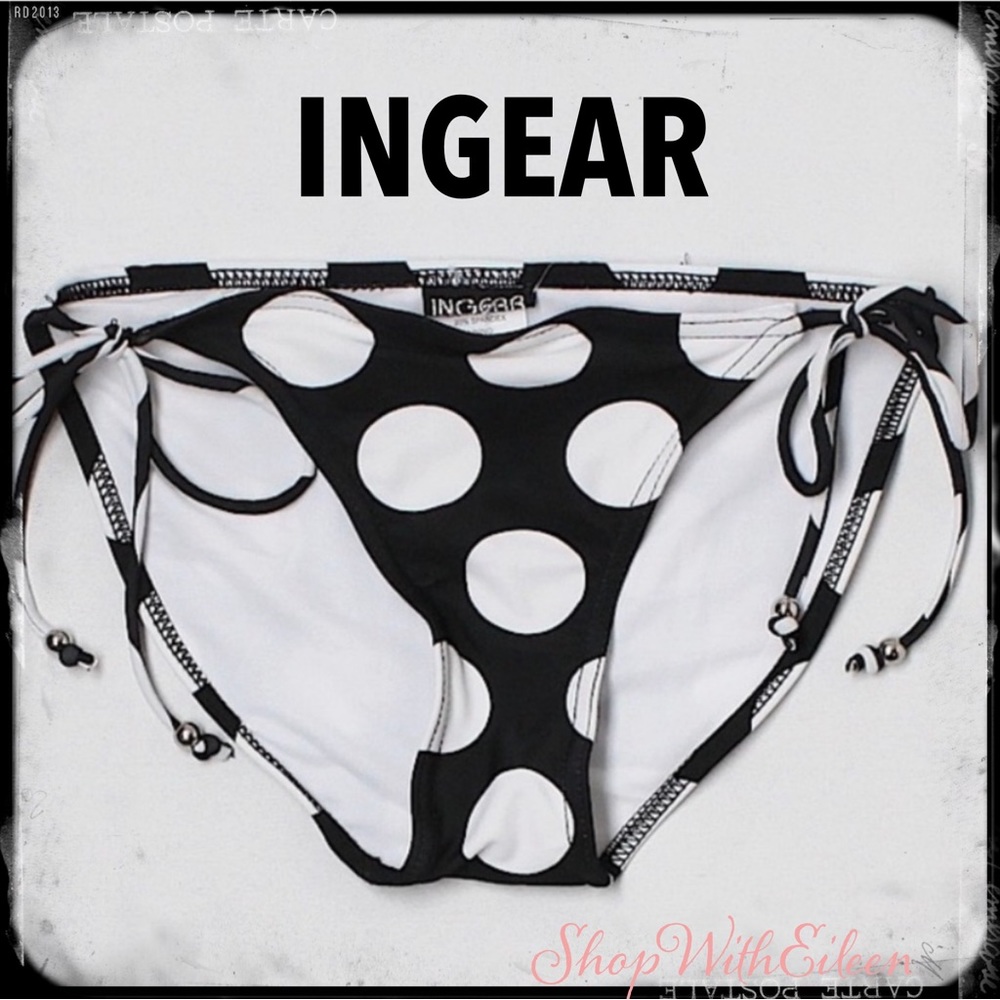 INGEAR Black & White Polka Dot Bikini Bottom Swimwear NWT